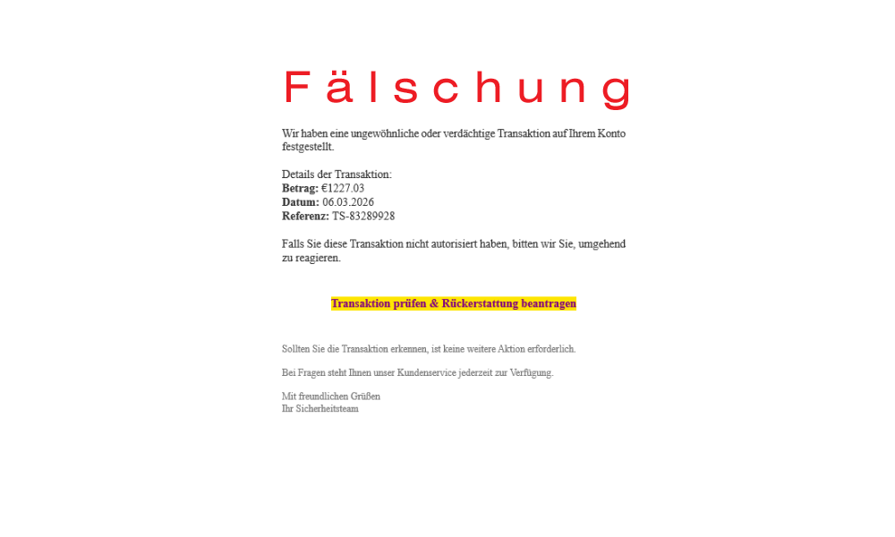 Fälschung message example