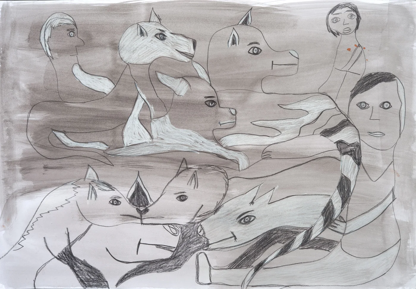 Gemälde: O.T., 2017, Buntstift auf Papier, 70 x 50 cm, Atelier Kunstgruppe Retz, Kunstsammlung Raiffeisen Niederösterreich-Wien