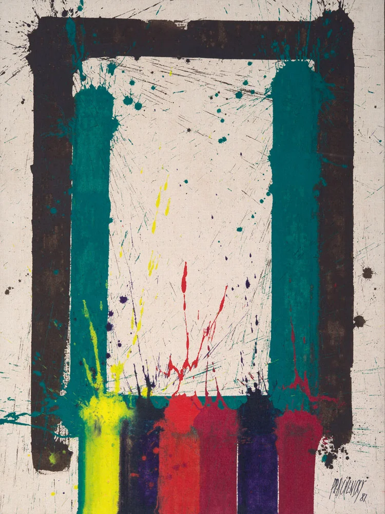 Gemälde: Etruria Meridionale - X, 1981, Acryl auf Leinwand auf Hartfaserplatte, 100 x 70 cm, Kunstsammlung Raiffeisen Niederösterreich-Wien