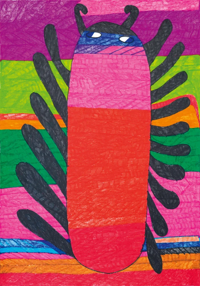 Gemälde: Käfer, 2024, Filzstift auf Papier 45 x 32 cm, Kunstsammlung Raiffeisen Niederösterreich-Wien