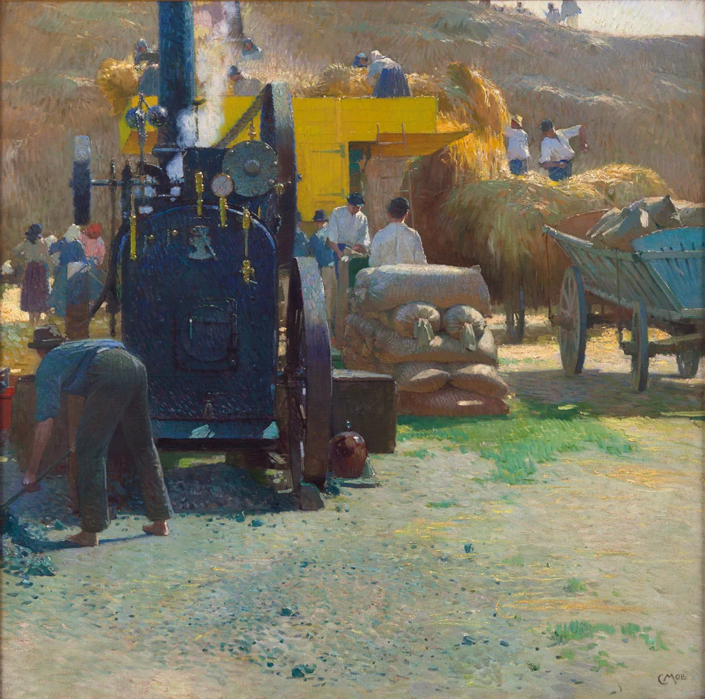 Gemälde: Getreidedrusch, um 1903, Öl auf Leinwand, 100 x 100 cm, Kunstsammlung Raiffeisen Niederösterreich-Wien