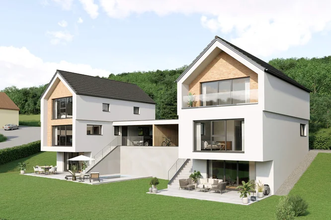 Moderne Doppelhaushälften mit Außenterrassen