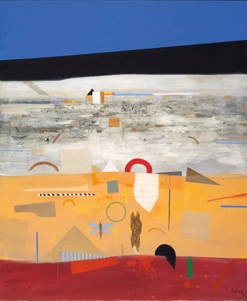 Gemälde: Schwarzer Horizont, 2018, Öl auf Leinwand, Collage, 120 x 100 cm, Kunstsammlung Raiffeisen Niederösterreich-Wien
