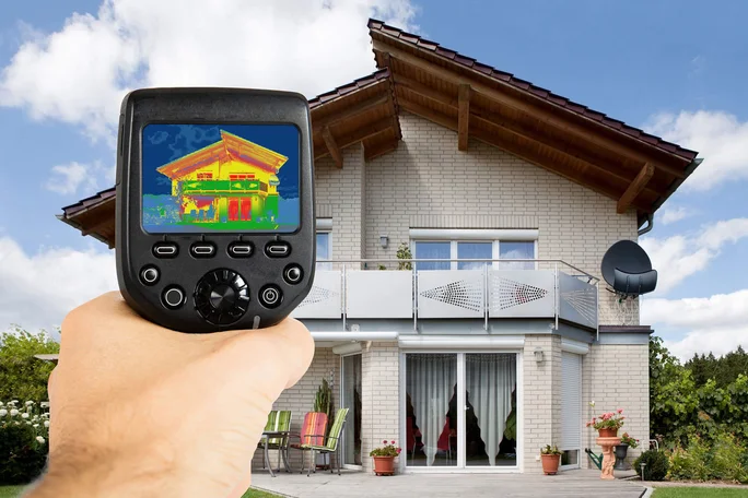 Wärmebildgerät zur Inspektion eines modernen Hauses