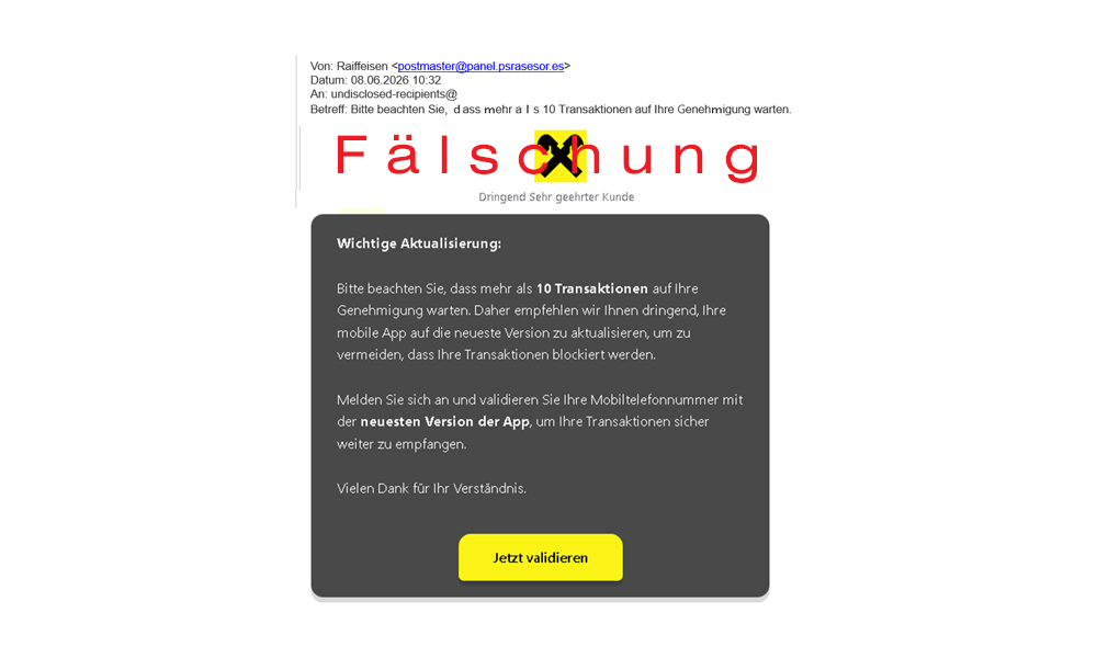 Fälschung message example