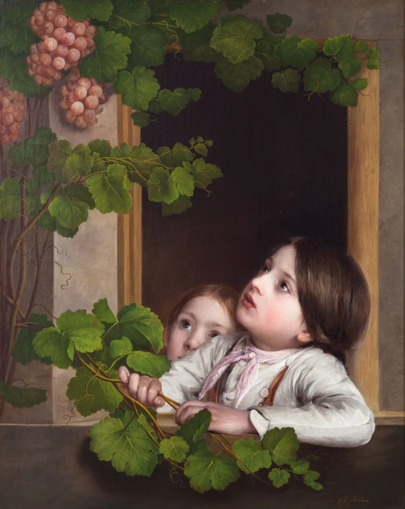 Gemälde: Kinder am Fenster, 1867, Öl auf Leinwand, 79 x 63,5 cm, Kunstsammlung Raiffeisen Niederösterreich-Wien