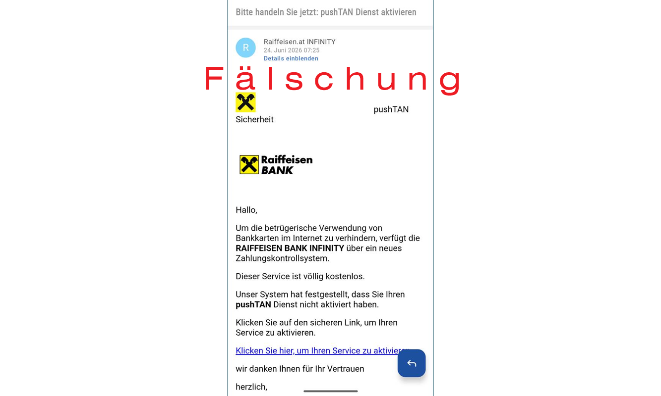 Fälschung message example