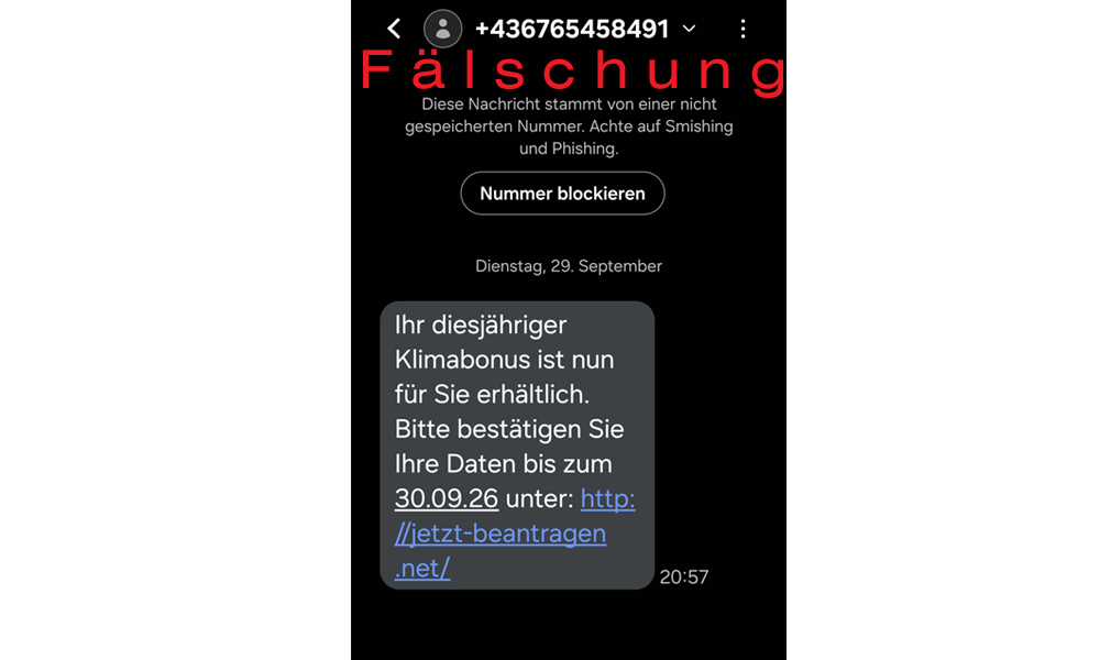 Fälschung message example