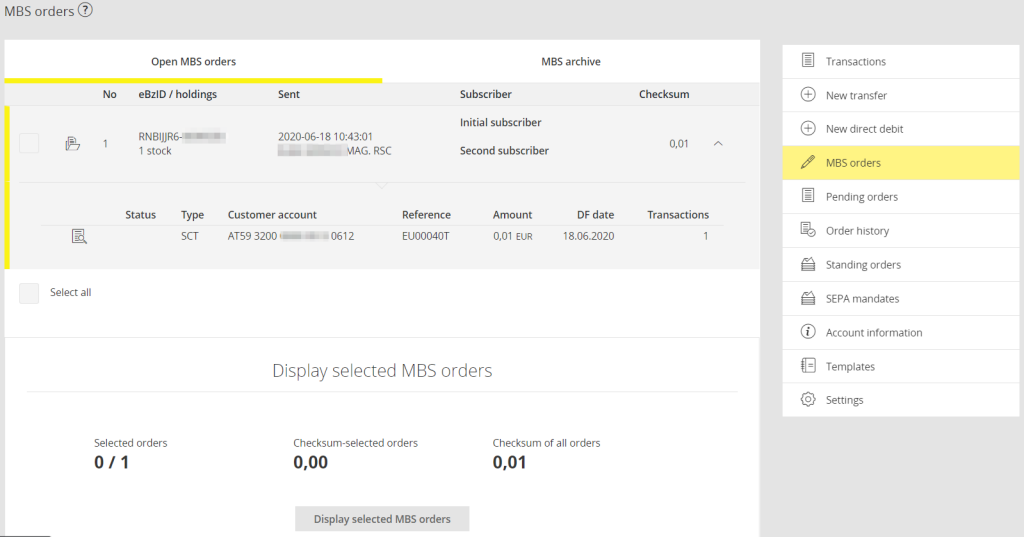 Company Debits and MBS Orders