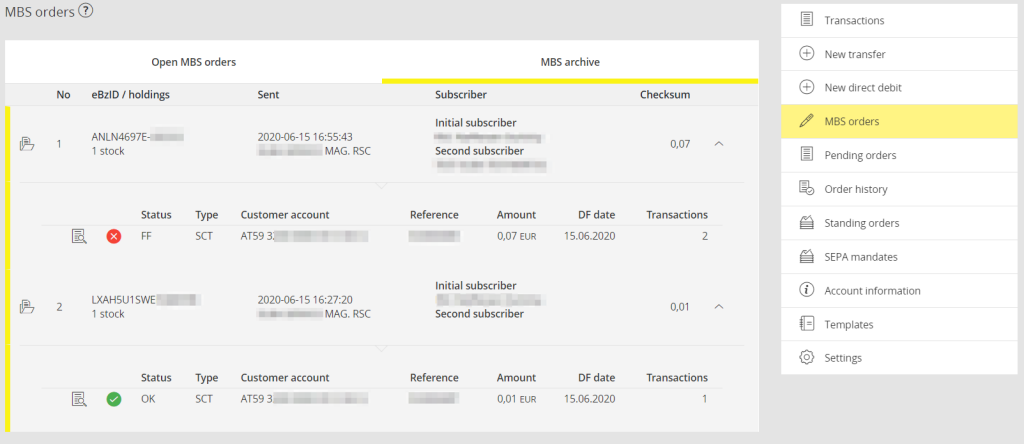 Company Debits and MBS Orders